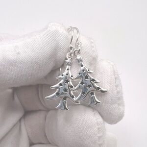 .925 Sterling Silver Dangle Christmas Tree Earrings with Stars